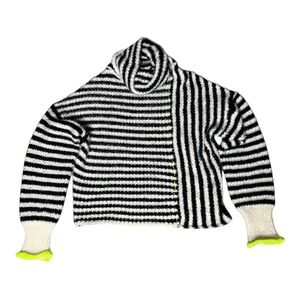 Runway Women’s Striped Black/White Avant-Garde Sweater w/Neon Accents SZ S